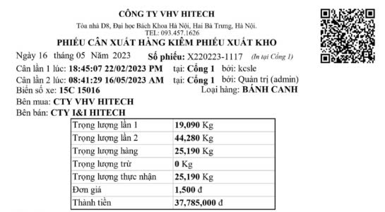 Phiếu xuất hàng kiểm kho quản lý tại trạm cân xe tải