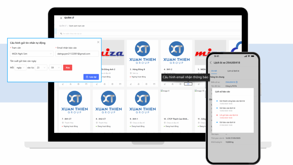 tự động gửi báo cáo qua email