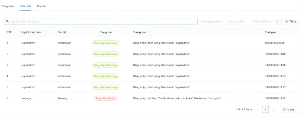 nhật ký thao tác
