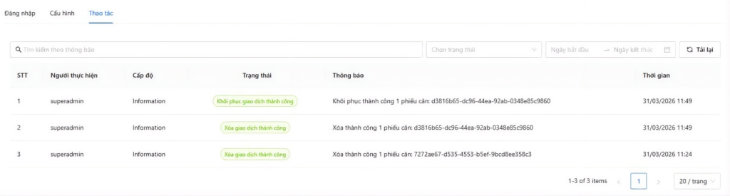 nhật ký thao tác